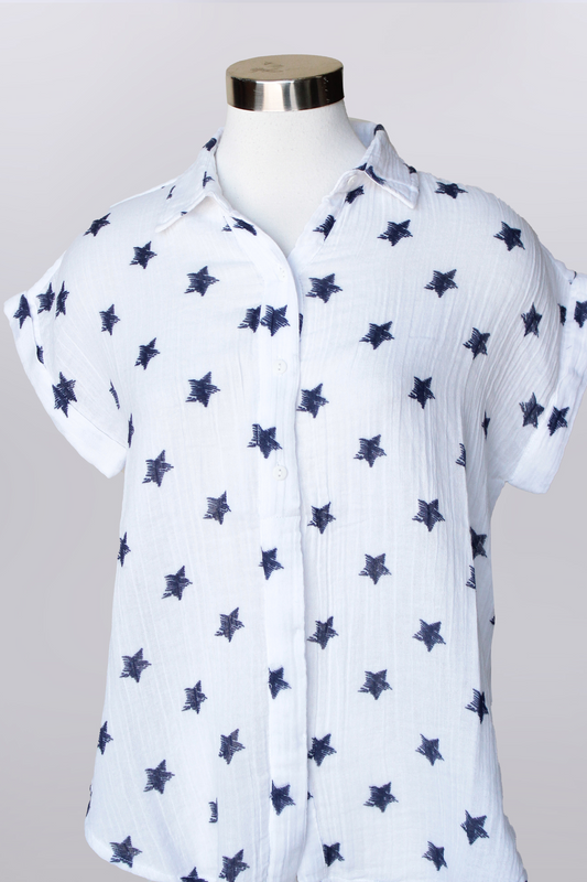 Cap sleeve button front top