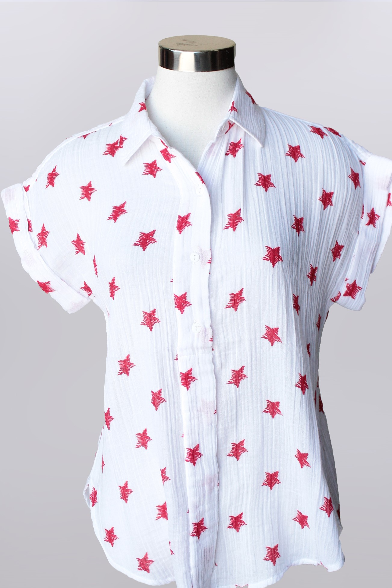 Cap sleeve button front top