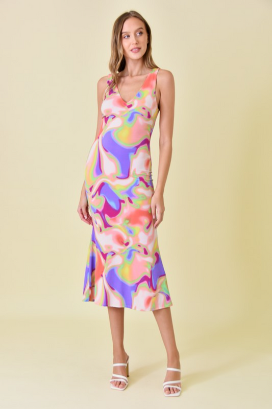 Abstract Print Midi Dress