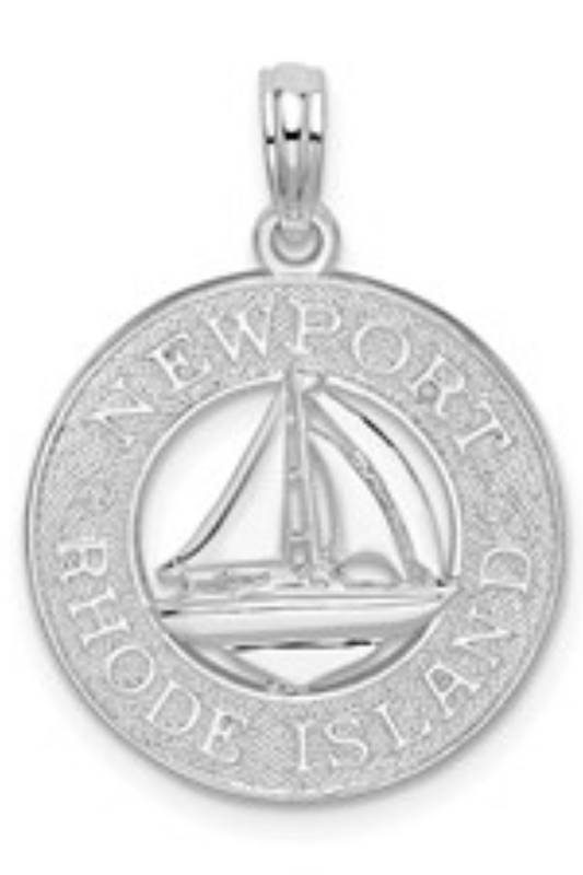 Sterling Silver Newport Rhode Island with Sailboat Circle Necklace