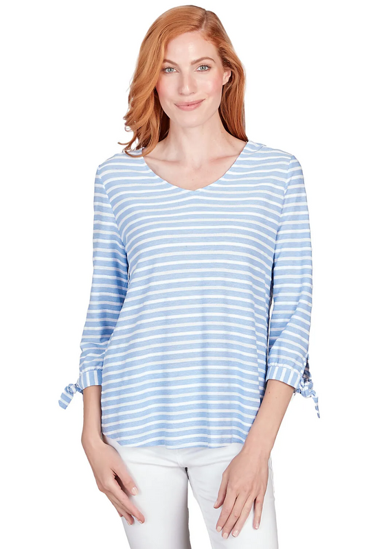 V-Neck Breathable Stripe Knit Top