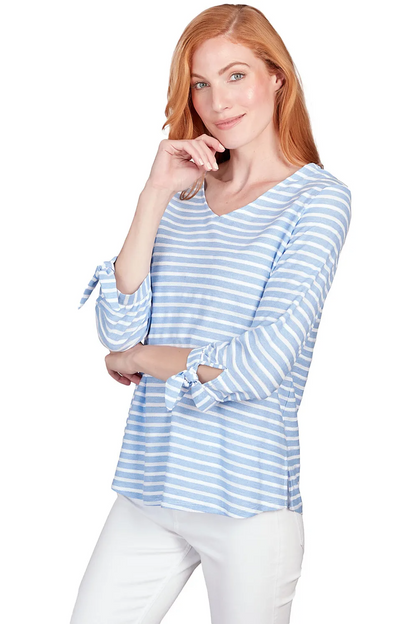 V-Neck Breathable Stripe Knit Top