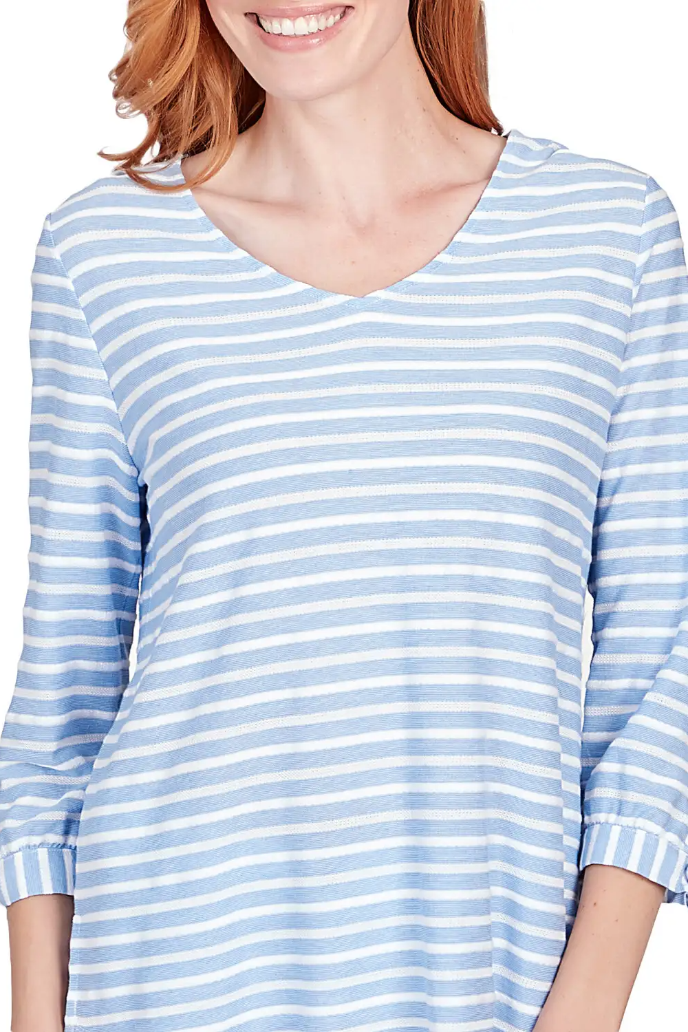 V-Neck Breathable Stripe Knit Top