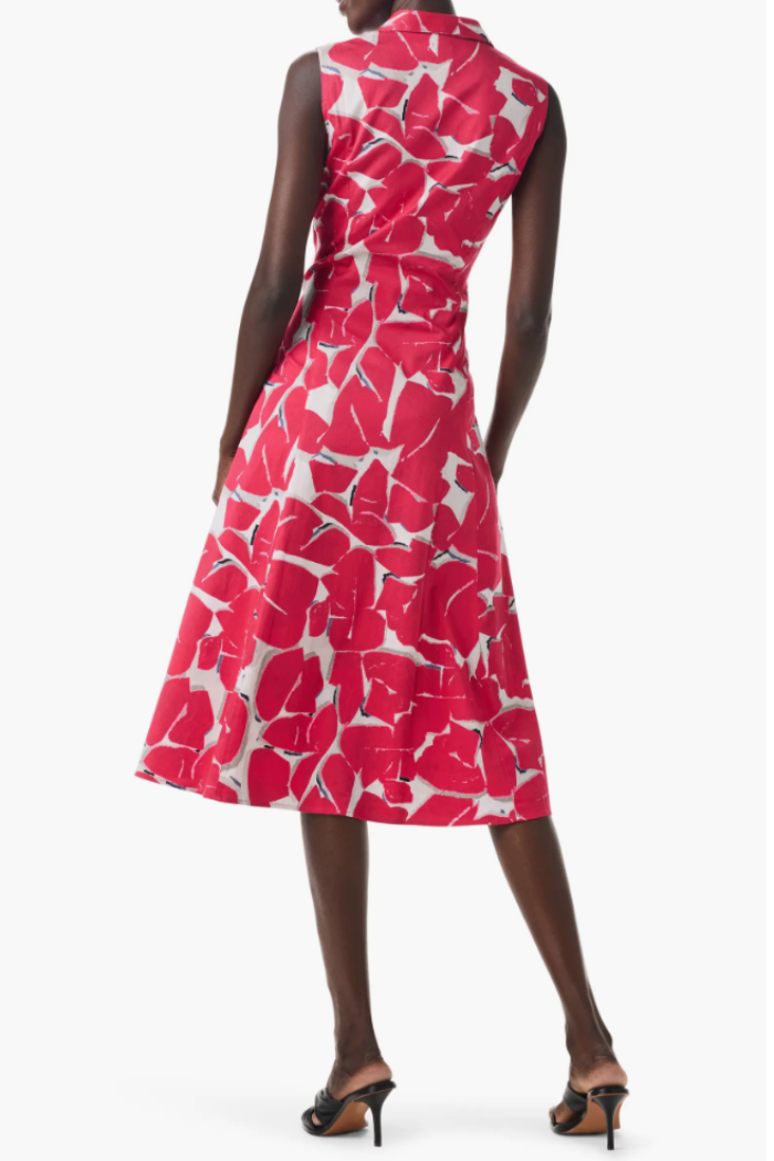 Bold Petals Sleeveless Button Up Shirt Dress - Red