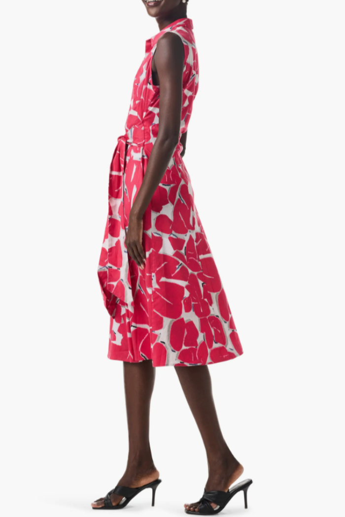 Bold Petals Sleeveless Button Up Shirt Dress - Red