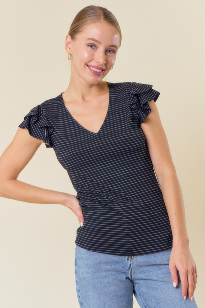 Striped V Neck Cap Sleeve Top
