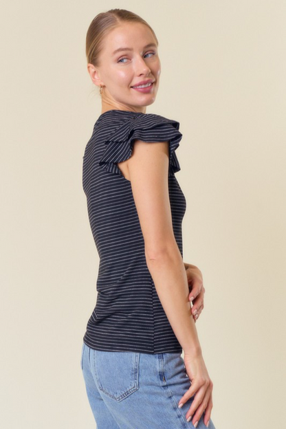 Striped V Neck Cap Sleeve Top