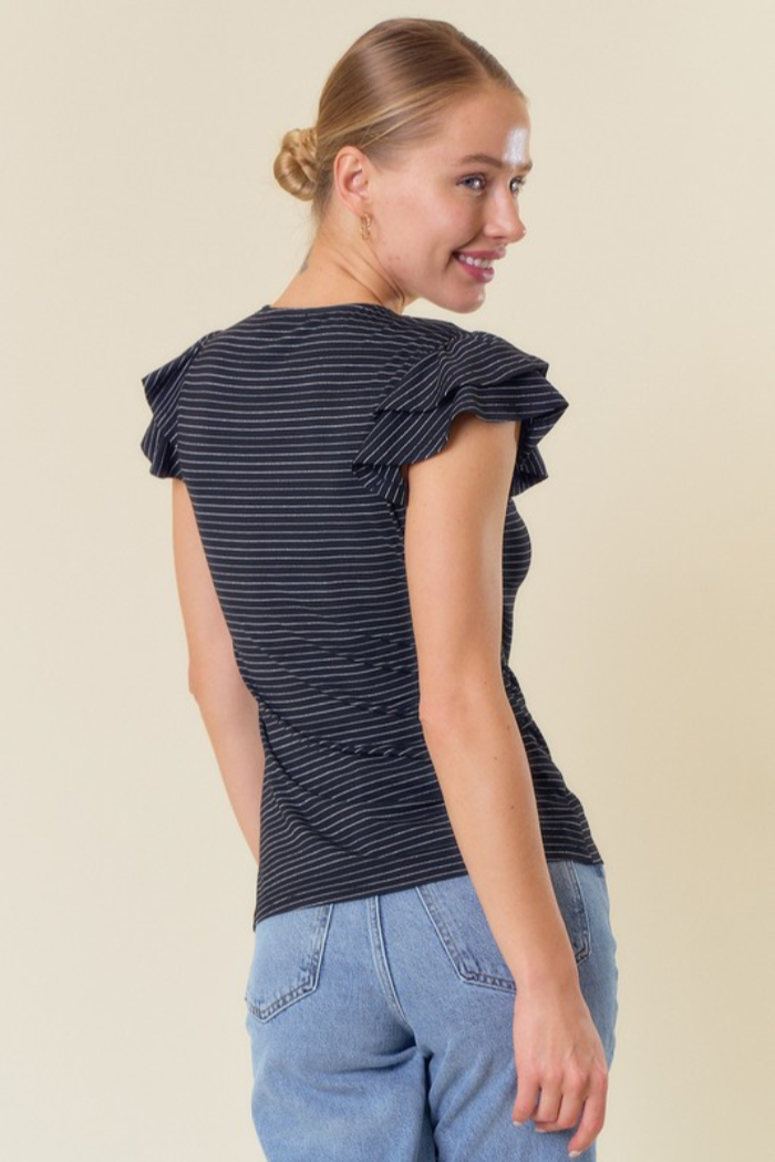 Striped V Neck Cap Sleeve Top