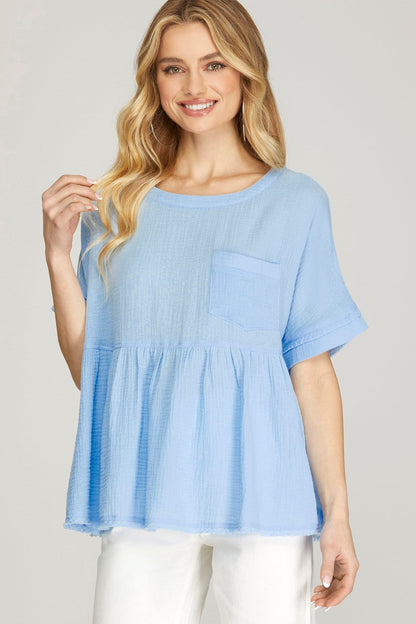 Baby doll top with front pocket
