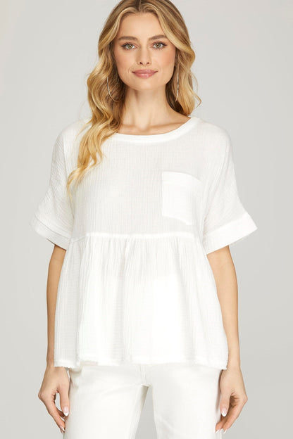 Baby doll top with front pocket