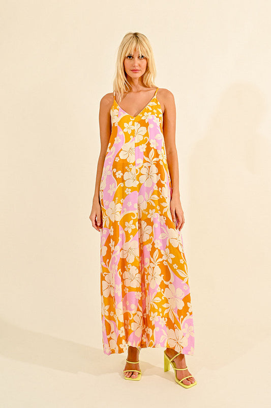 V NECK FLORAL JUMPSUIT