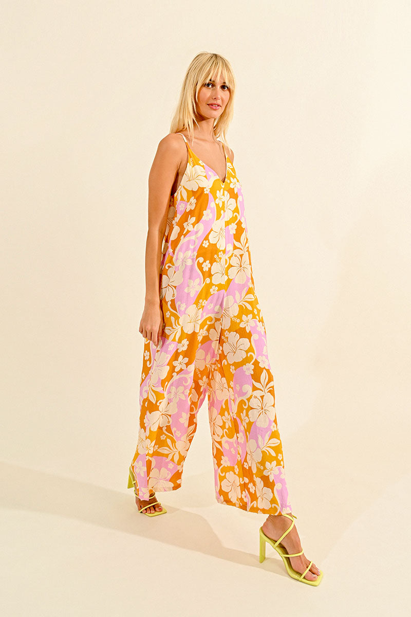 V NECK FLORAL JUMPSUIT