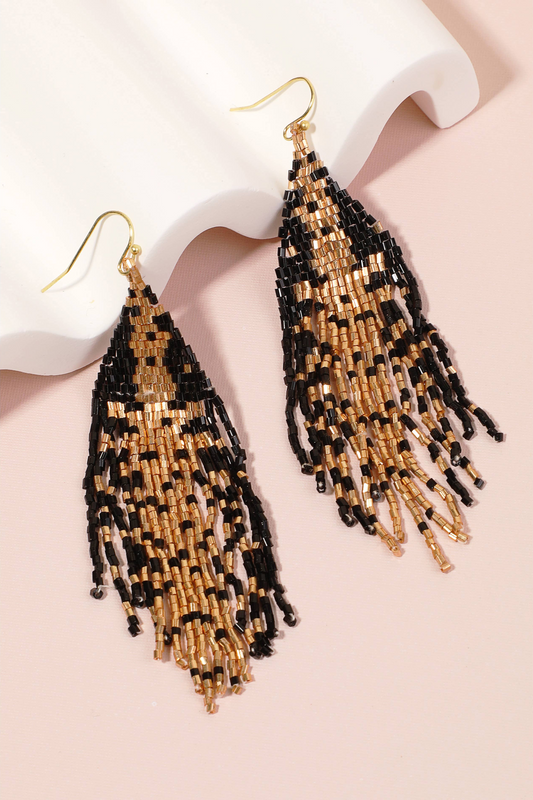 Boho Seed Beaded Triangular Fringe Earrings