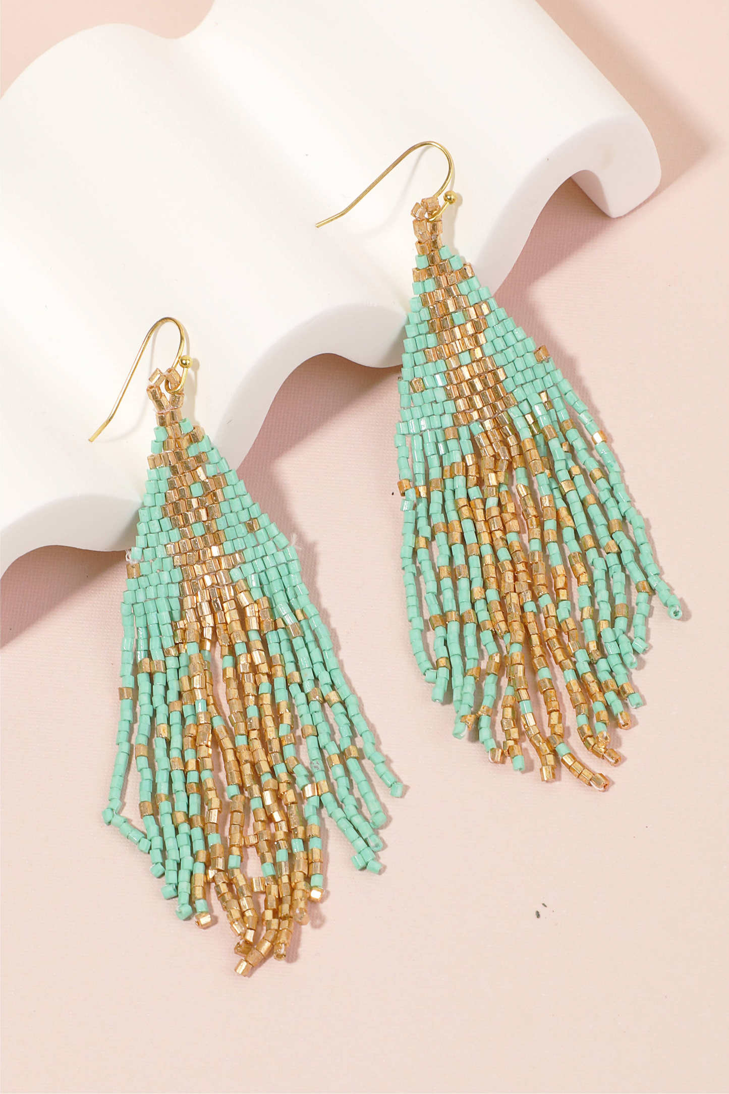 Boho Seed Beaded Triangular Fringe Earrings