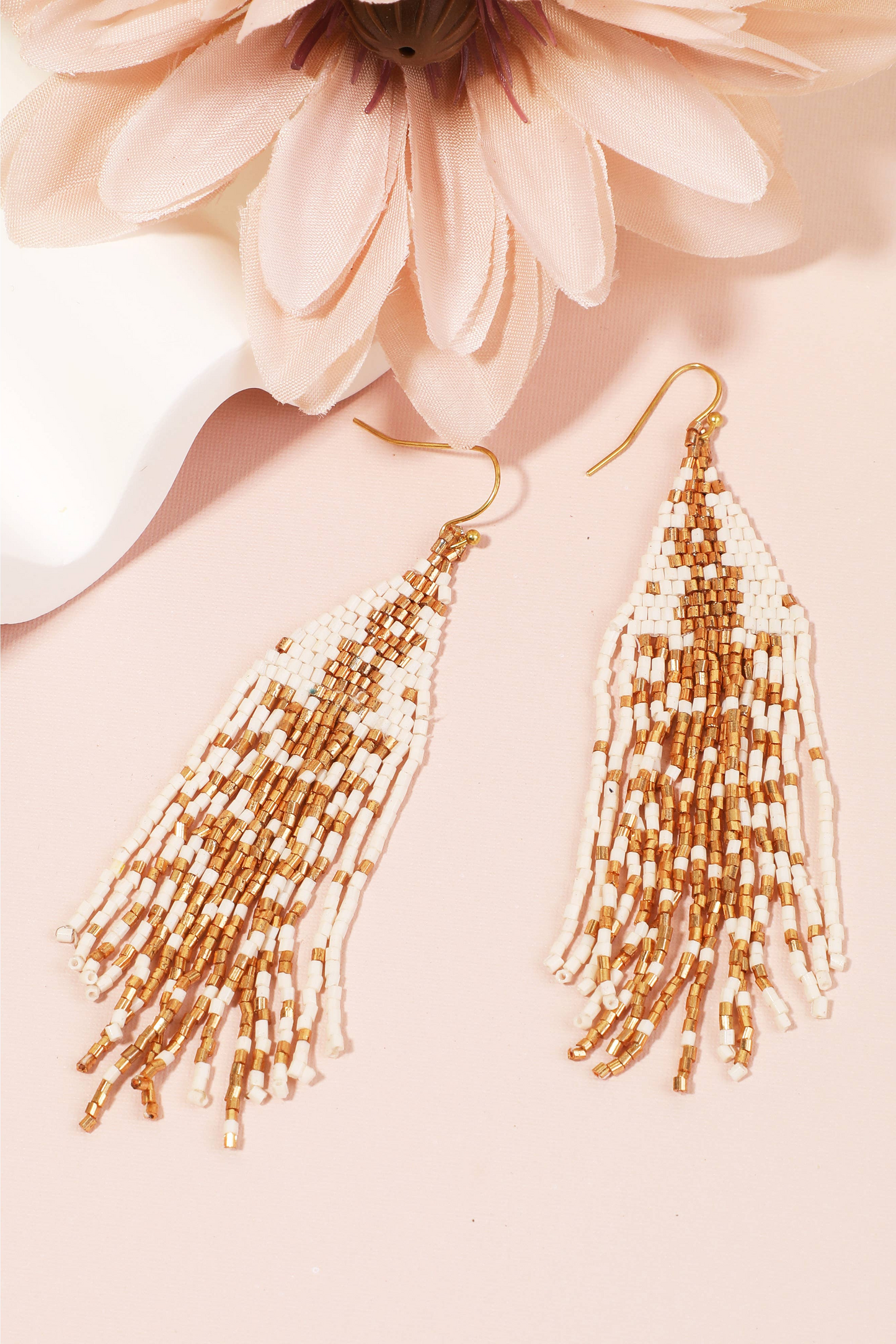 Boho Seed Beaded Triangular Fringe Earrings