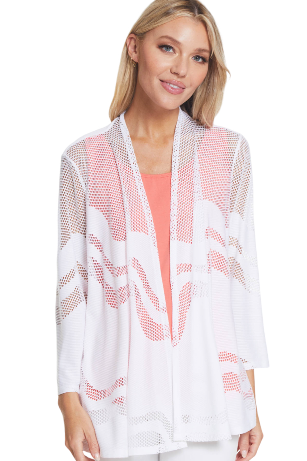 3/4 SLEEVE MESH OPEN SWING JACKET