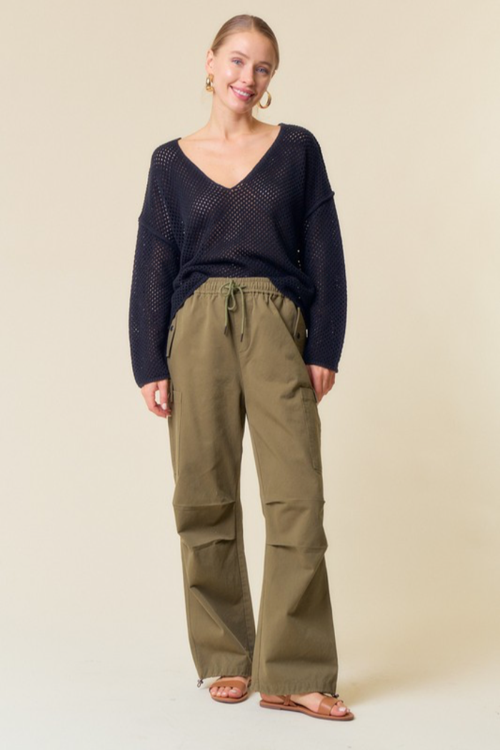 Vee Neck Fishnet Sweater