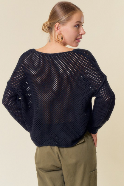 Vee Neck Fishnet Sweater