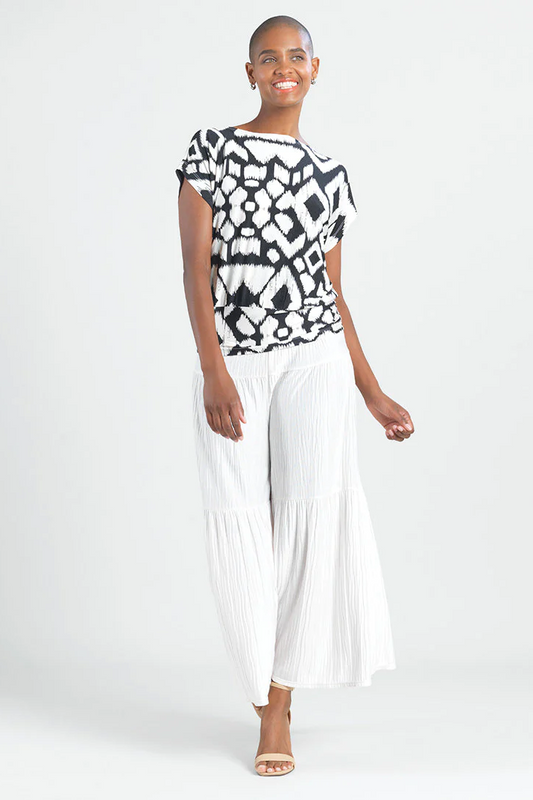 Ultra Soft Silky Pleated Print Blouson Top