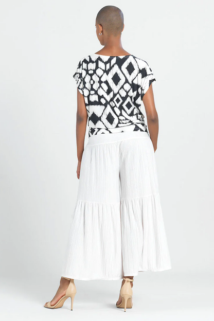 Ultra Soft Silky Pleated Print Blouson Top