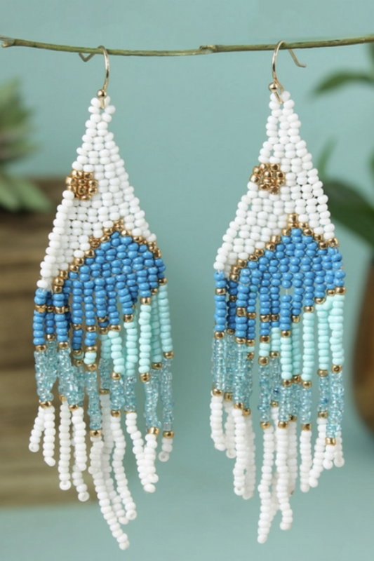 Ocean Sun Seed Bead Fringe Earrings