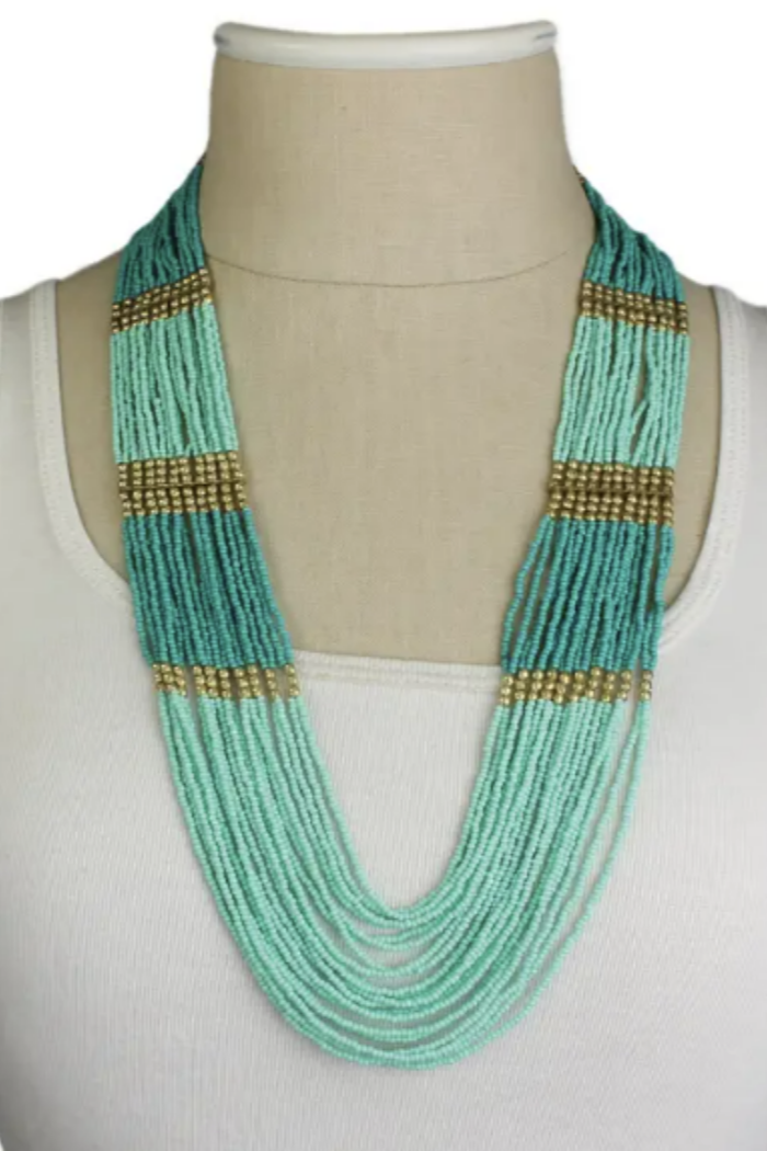 Tonal Turquoise Beaded Drape Necklace