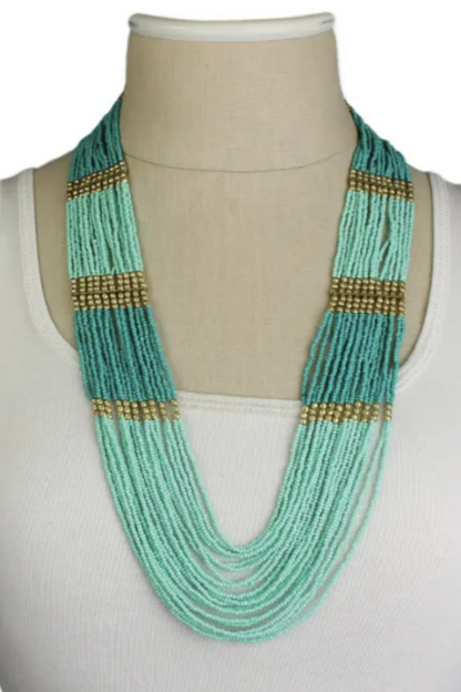 Tonal Turquoise Beaded Drape Necklace