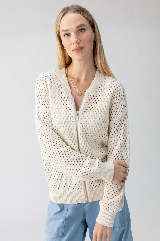 Stepping Out Bomber Sweater Jacket-Eco Natural