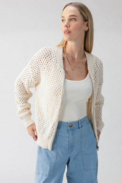 Stepping Out Bomber Sweater Jacket-Eco Natural
