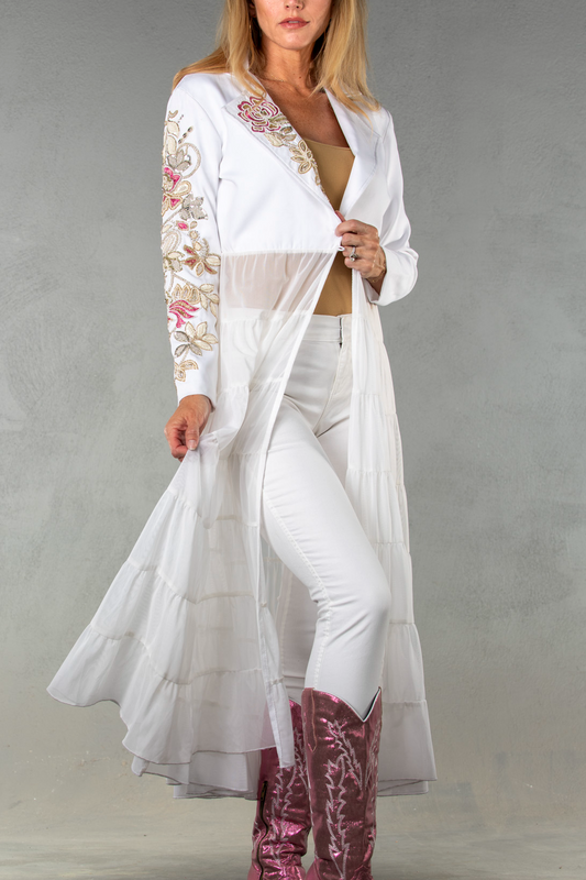 White Duster with Beaded Rose