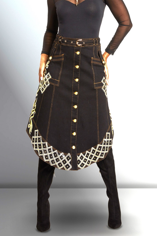Black Embellished Denim Skirt