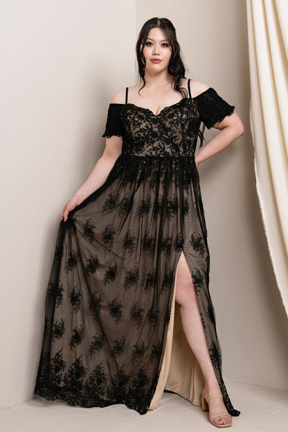 Off Shoulder Applique Lace Dress