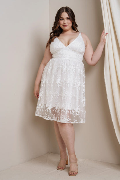 3D Applique Deep V-neck Dress