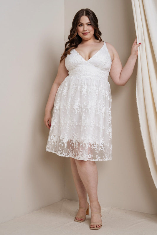 3D Applique Deep V-neck Dress
