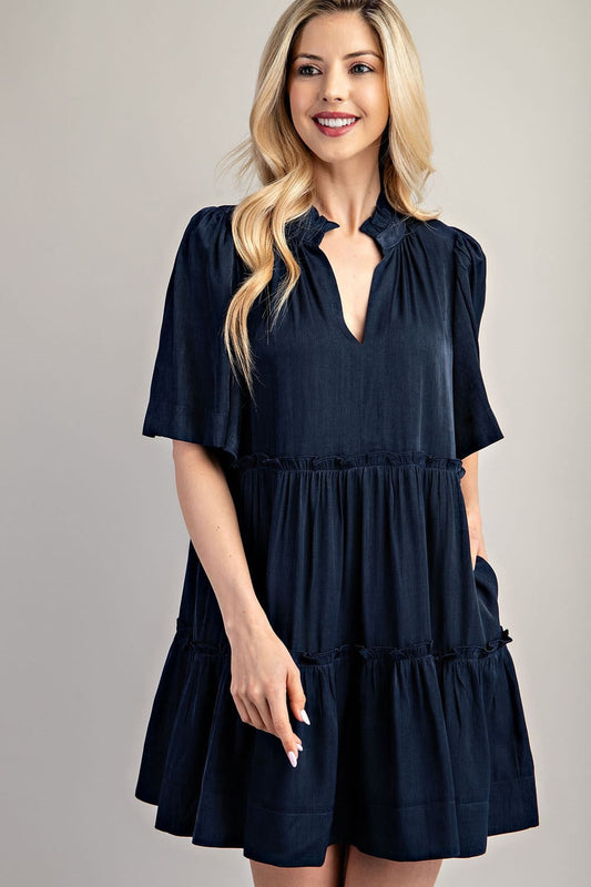 V-Neck Flutter Sleeves Dress