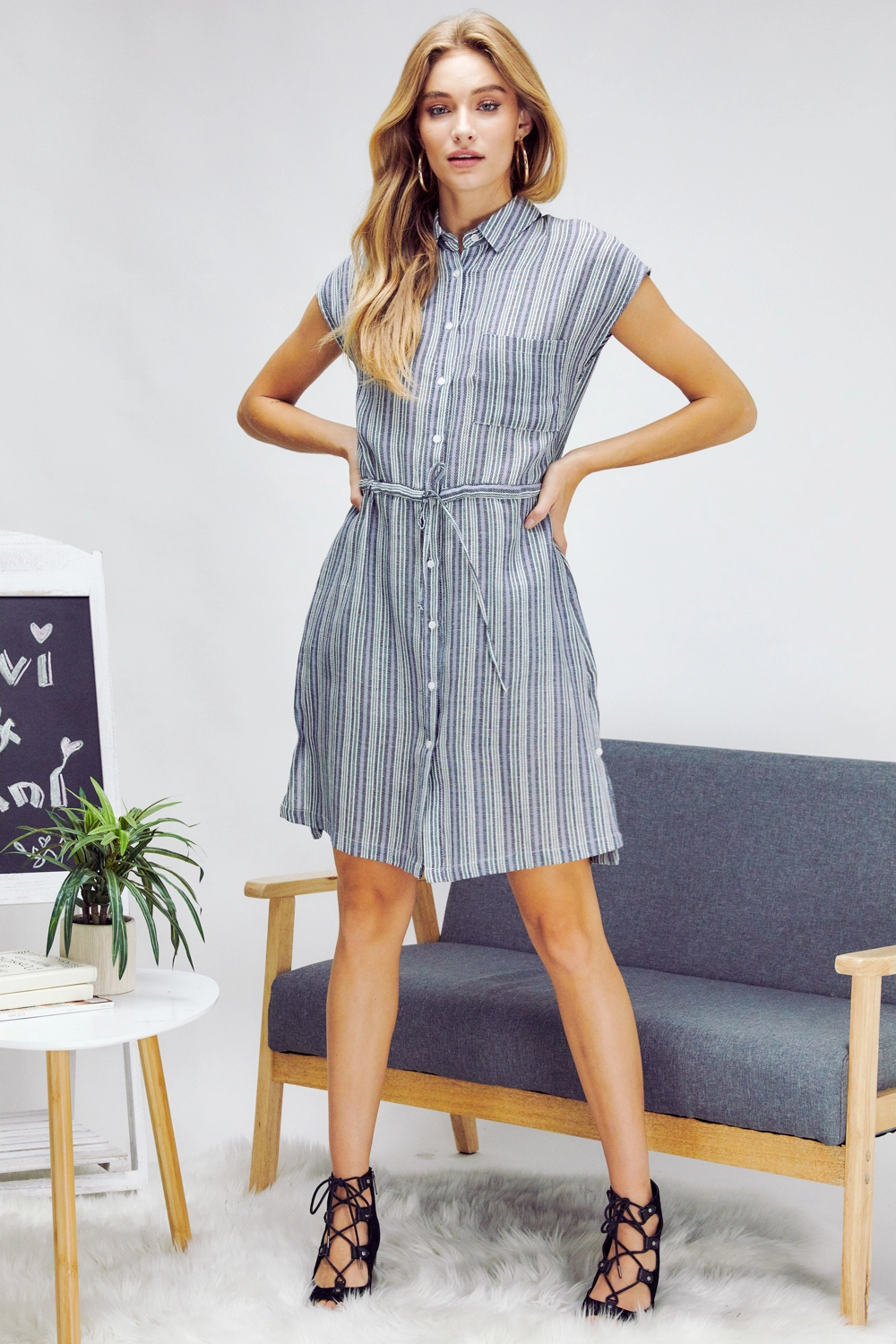 Striped Prints Buttons Dress