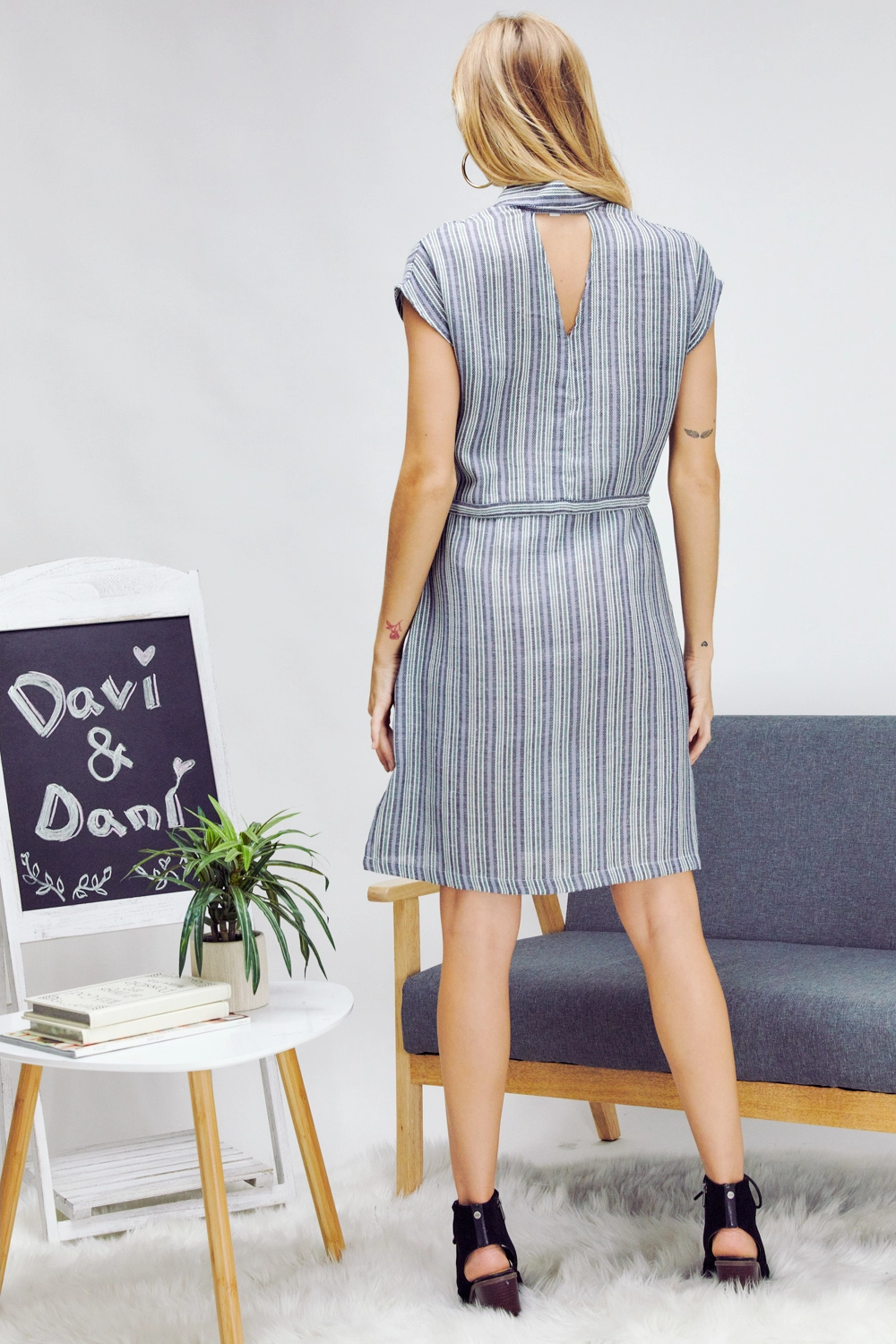 Striped Prints Buttons Dress