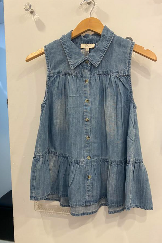 Button Down Sleeveless Denim Blouse