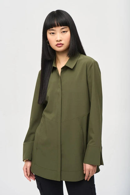 Woven Button-Down Blouse With Pockets - Iguana