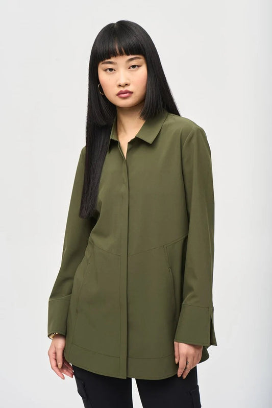 Woven Button-Down Blouse With Pockets - Iguana