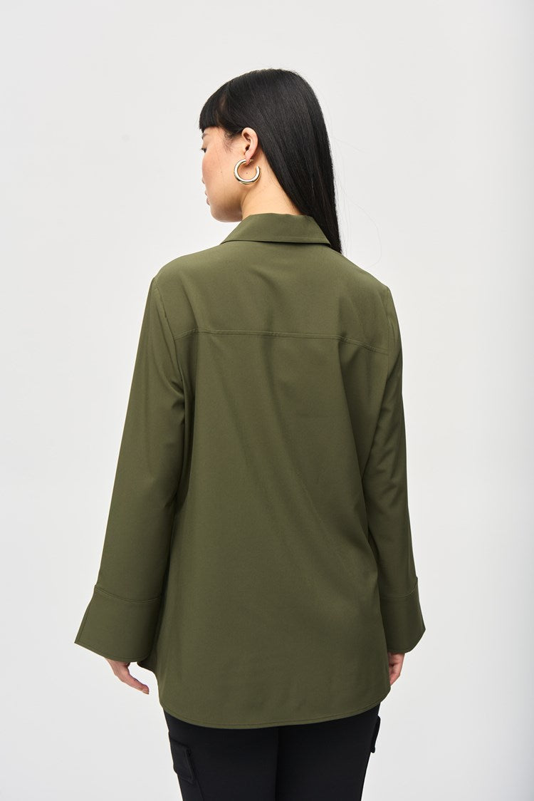 Woven Button-Down Blouse With Pockets - Iguana
