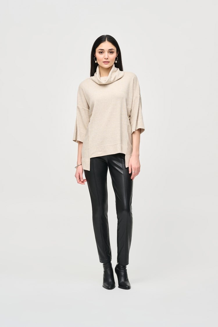 Bonded Leatherette Slim Fit Pants- Black