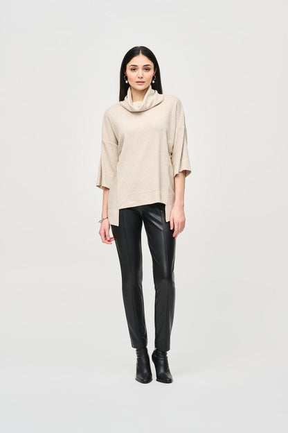 Bonded Leatherette Slim Fit Pants- Black