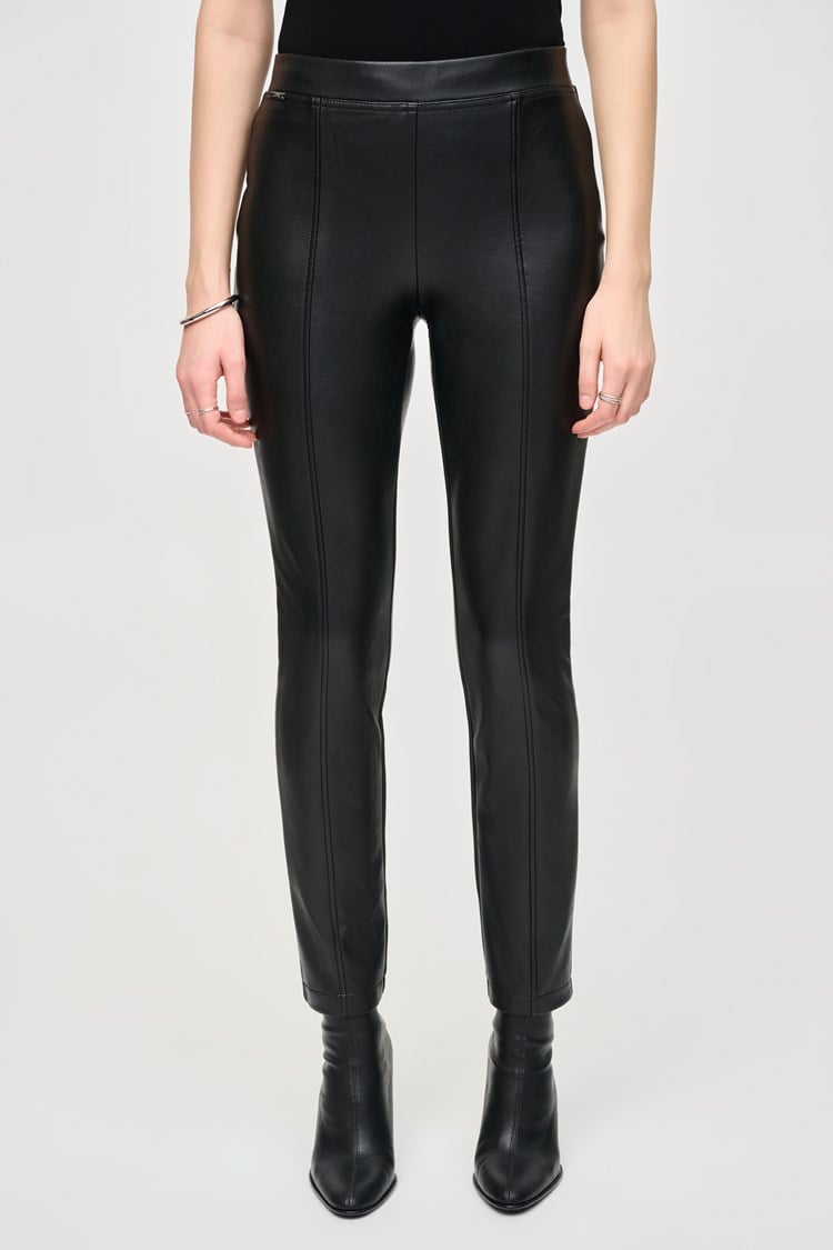 Bonded Leatherette Slim Fit Pants- Black