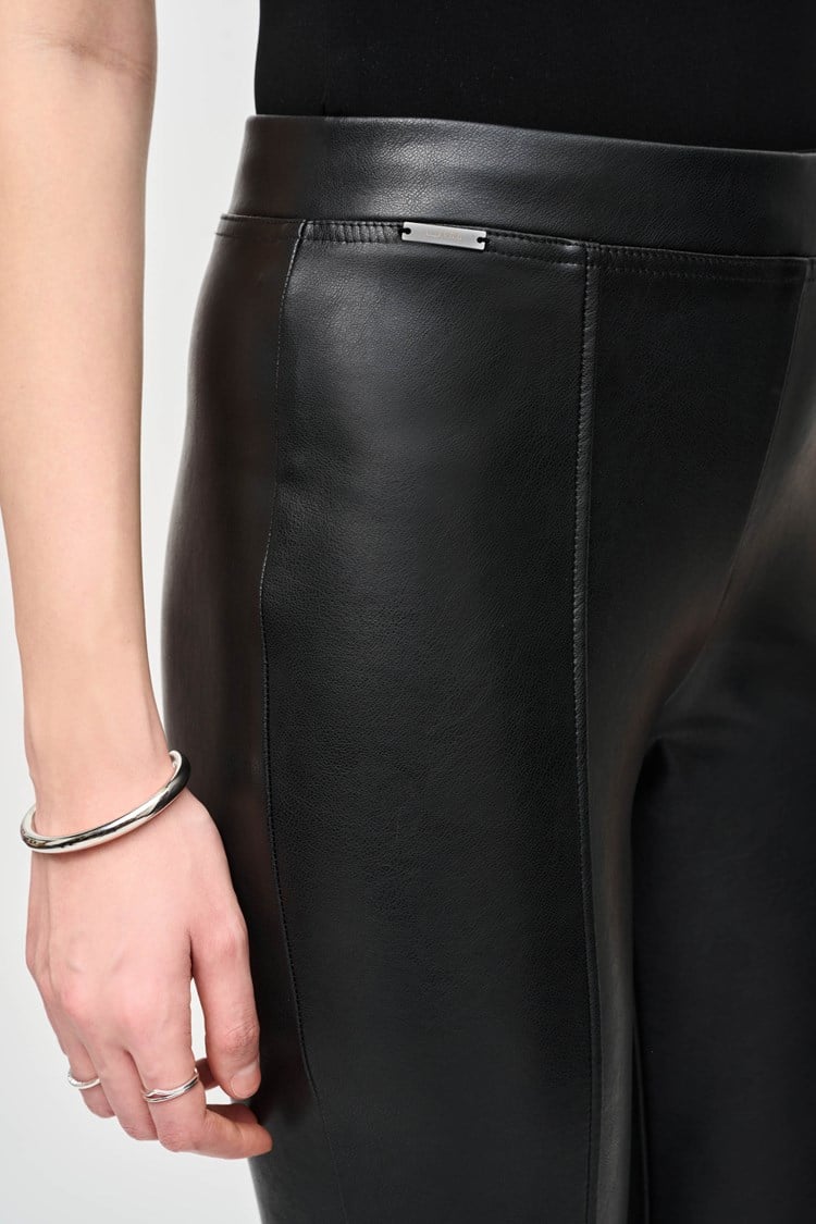 Bonded Leatherette Slim Fit Pants- Black