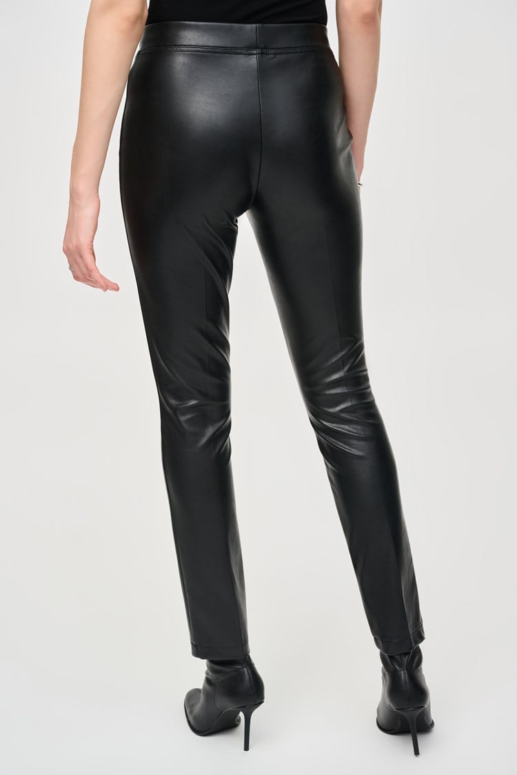 Bonded Leatherette Slim Fit Pants- Black