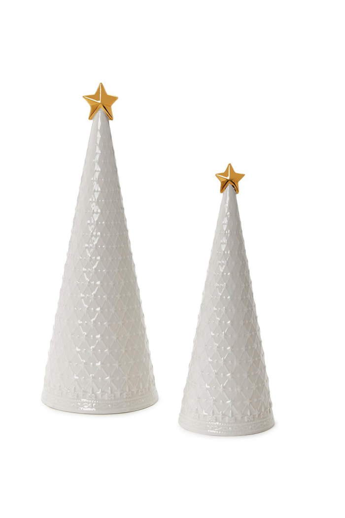 WHITE CHRISTMAS TREES W/STAR S/2