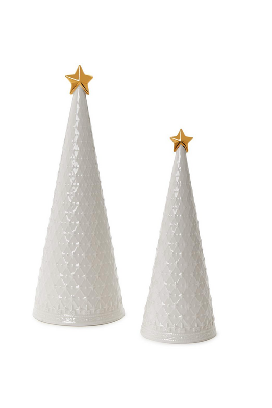 WHITE CHRISTMAS TREES W/STAR S/2