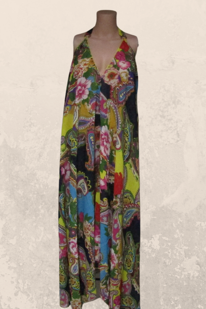 Sheer Halter Style CoverUp-Dress in a Yellow-Multi Paisley Print