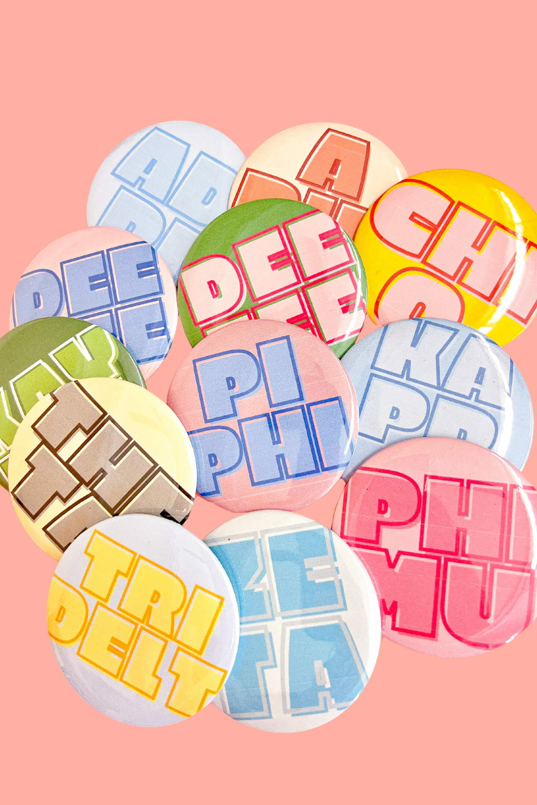 Sorority Bubble Letter Button